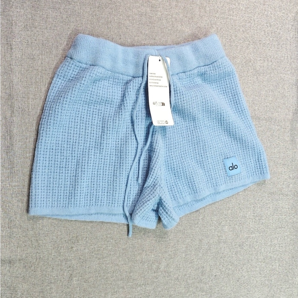 ALO Yoga Light Blue Waffle Knit Athletic Shorts